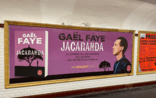 U-Bahn-Werbung für das neue Buch von Gaël Faye: Jacaranda.